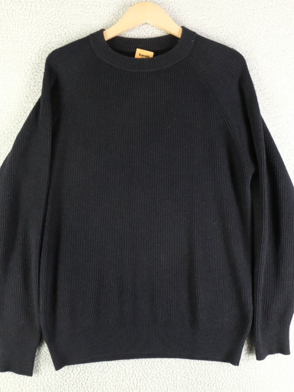 Harold Harry Rosen Sweater Mens 50 Medium Black Ribbed Knit Crew 120S Merino